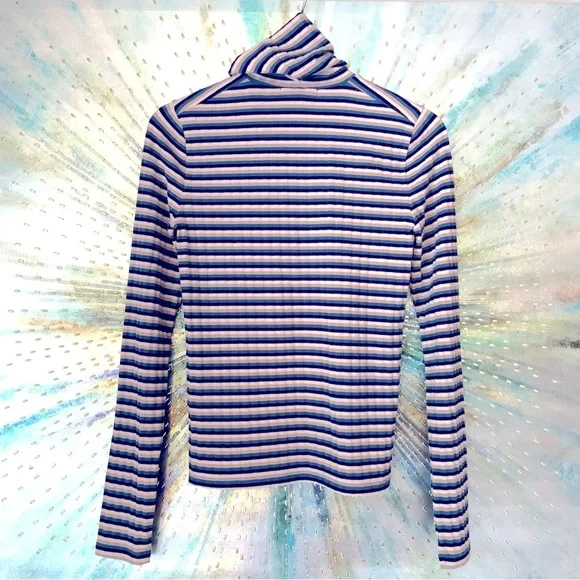 Madewell Ribbed Turtleneck Top in Stripe Small - Picture 2 of 8